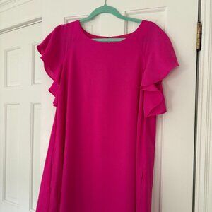 Pink scalloped sleeve shift dress - size L